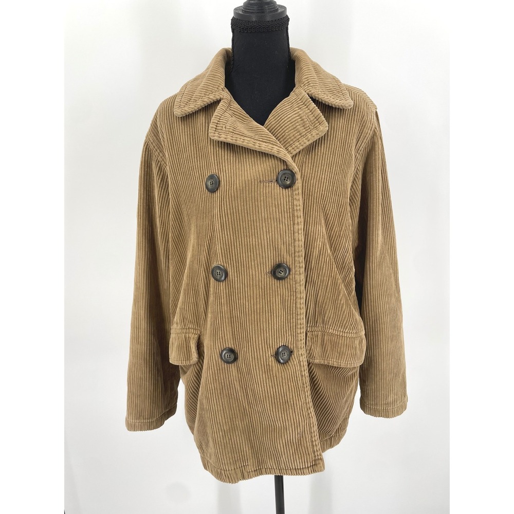 Abercrombie Peacoat Womens M Tan Brown Corduroy Double Breasted Vintage 90s Coat